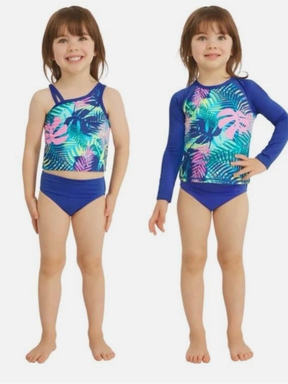 Lands' End Girls Blue Tropical Tankini & Rashguard Set